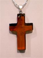 Baltic Amber Cross Pendant in Sterling Silver from Lithuania