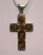 Baltic Amber Cross Pendant in Sterling Silver from Lithuania