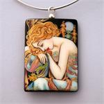 Russian Lacquered Pendant After Mucha