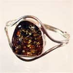 Green Color Baltic Amber and 925 Sterling Silver Bracelet