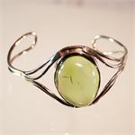 Natural Green Color Baltic Amber and 925 Sterling Silver Bracelet