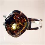 Cognac and Green Amber Bracelet in 925 Sterling Silver