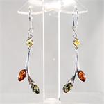 Multicolor Baltic Amber Drop Earrings with 925 Sterling Silver