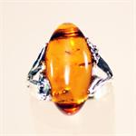 Honey Color Baltic Amber Ring set in 925 Sterling Silver from Lithuania