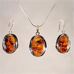 Baltic Amber Honey Color Set of Earrings and Pendant Made in Lithuania