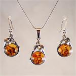 Honey Amber Set Earrings and Pendant in Sterling Silver from Lithuania