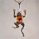 Baltic Amber Honey Color Frog Pendant Hand Made in Lithuania