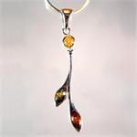 Green and Honey Color Baltic Amber Designer Pendant in Sterling Silver