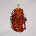 Large Honey Baltic Amber Pendant in Sterling Silver Made in Lithuania