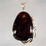 Large Cherry Color Baltic Amber Pendant in Sterling Silver from Lithuania