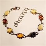 Multicolor Baltic Amber Bracelet in 925 Sterling Silver Made in Lithuania