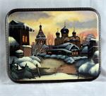 Russian Lacquer Box The Winter Village by Ivanova from Fedoskino