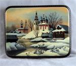 Russian Lacquer Box Winter in the Village by Ivanova from Fedoskino