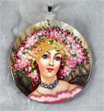 Russian Lacquer Jewelry Pendant Klimt Style