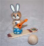 Russian Wooden Swing Toy Rabbity Playing Balalaika