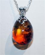 Baltic Amber Egg Pendant set in Sterling Silver from Lithuania