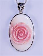 Pink Carved Shell Flower Designer Pendant in Sterling Silver