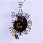 Ammonite Pearl Moonstone and 925 Sterling Silver Designer Pendant