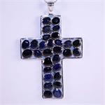 Sapphire and 925 Sterling Silver Cross Pendant