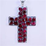 Ruby and Sterling Silver Designer Cross Pendant