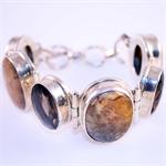 Jasper and Smokey Quartz in Sterling Silver Designer Bracelet
