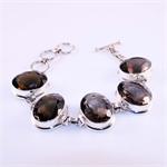 Genuine Smokey Quartz and Sterling Silver Designer Bracelet