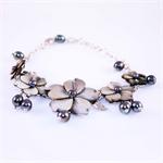 Mother of Pearl and Pearl Designer Bracelet in Sterling Silver