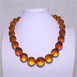 Extremely Rare Cognac Baltic Amber Necklace Round Faceted with Silver Clasp