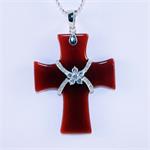 Cornelian and CZ Cross Pendant in Sterling Silver
