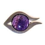 Antique Charoite and Sterling Silver Pin