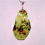 Green Baltic Amber Pendant with Insect Set in 925 Sterling Silver