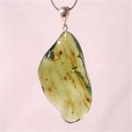 Green Amber Pendant with Insect from Lithuania