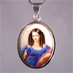 Hand Made Pendant Portrait of Natalia Goncharova Mother of Pearl and Silver