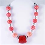 Red Orange and Pink Coral Designer Necklace with Sterling Silver