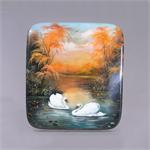 Russian Lacquer Box Swans by Artist Strizh from Fedoskino Village Russia
