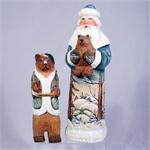 Santas Helpers Hand Carved Russian Wooden Santa and Bear