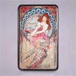 Russian Lacquer Box Mucha Style by Smirnova from Fedoskino Village