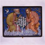 Two Wise Men Playing Chess Lacquer Box by Pavel Anokhin from Fedoskino
