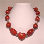 Red Coral Heart Necklace with 925 Stamped Sterling Silver Hand Made