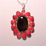 Smokey Quartz and Ruby Sterling Silver 925 Pendant Hand Made