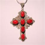 Coral and Sterling Silver Hand Made Cross Pendant