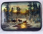 Russian Lacquer Box by Dubovikov Moose in the Forest