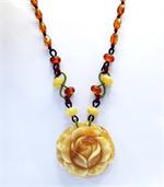 Butterscotch Amber Rose Necklace on Leather Cord