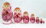 Floral Pink Design Russian Matryoshka Nesting Doll Front View